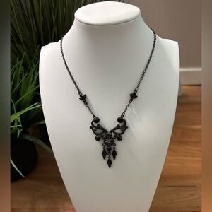 Vintage Marcasite Black Spinel Stone 16”Necklace